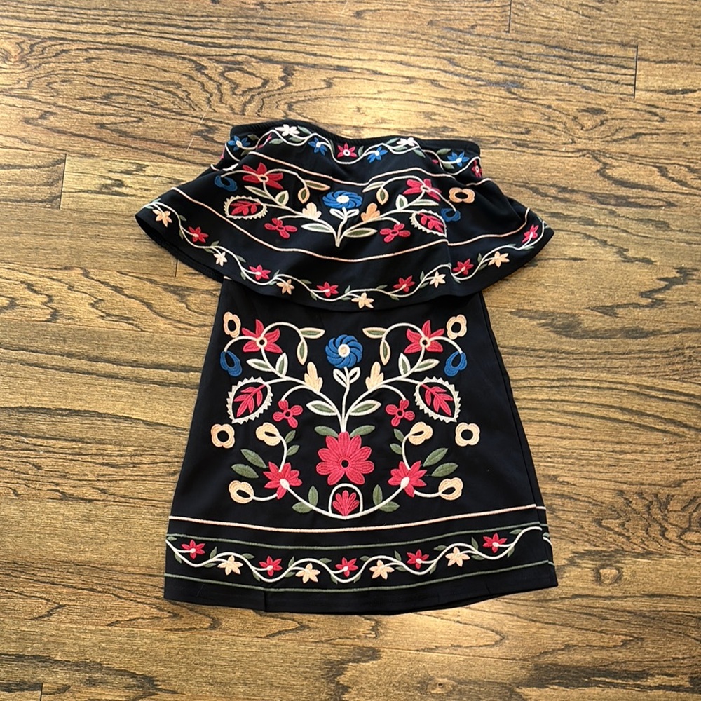 Black Dress with Colorful Embroidery